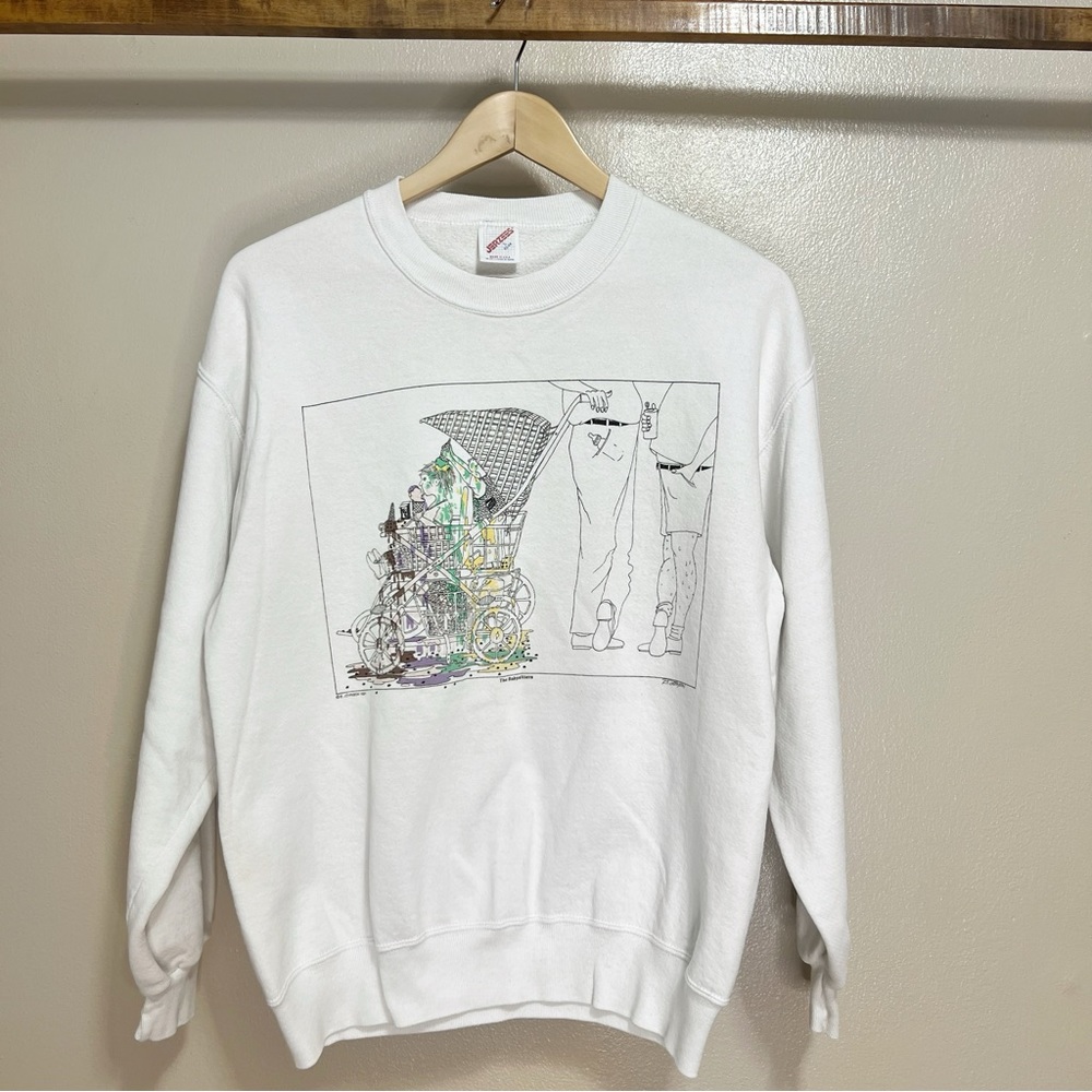 Vintage White Jerzees Sweatshirt Bruce Johnson The Babysitters Graphic Funny